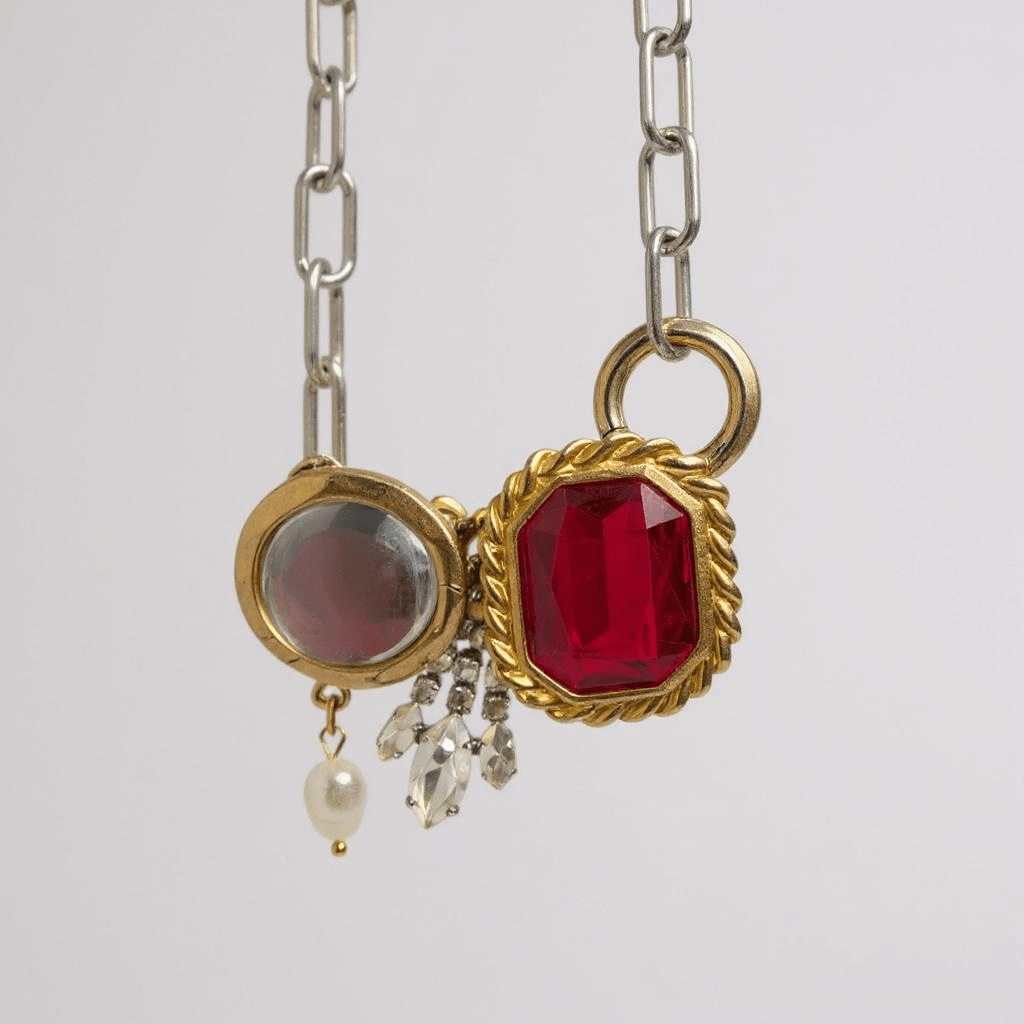 Vintage Bespoke Sterling Silver and Hot Pink Necklace - Necklace