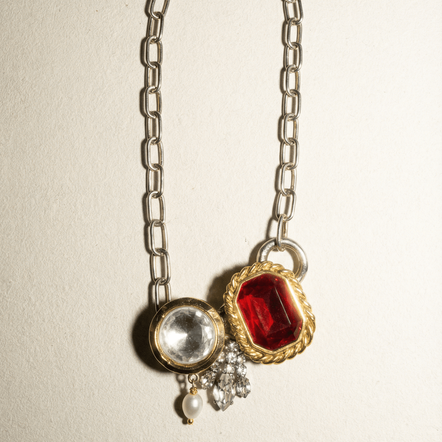 Vintage Bespoke Sterling Silver and Hot Pink Necklace - Necklace