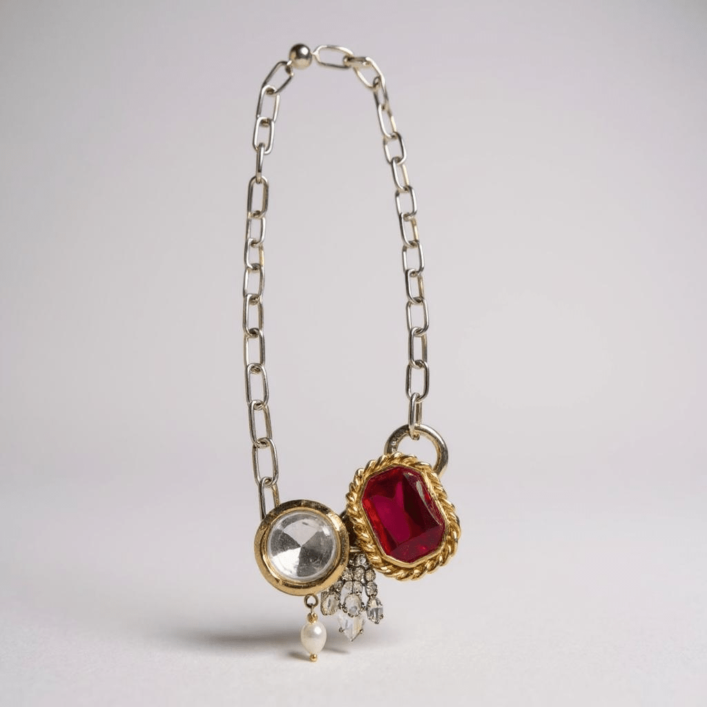 Vintage Bespoke Sterling Silver and Hot Pink Necklace - Necklace