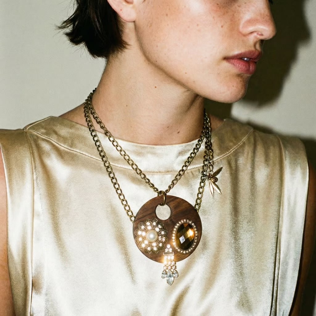 Vintage Bespoke Wood Statement Necklace - Necklace