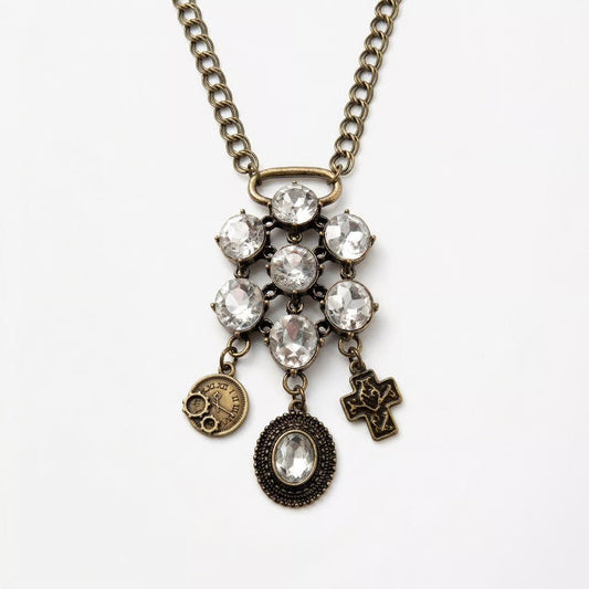 Vintage Brass and Sparkles Statement Necklace - Necklace