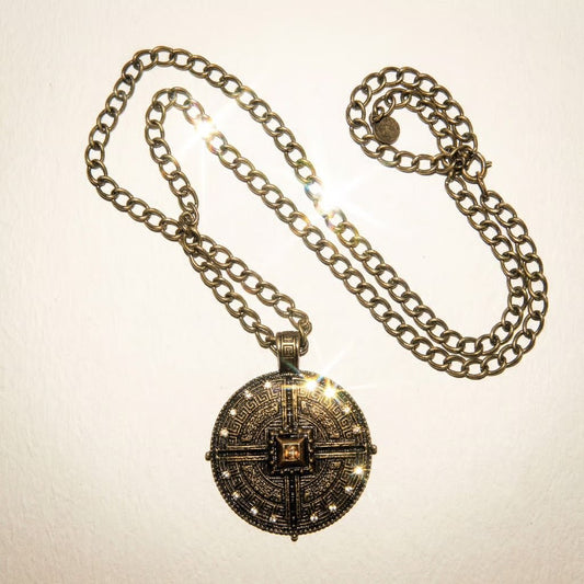 Vintage Brass Pendant Statement Necklace - Necklace
