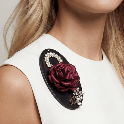 Vintage Leather and Rose Brooch - Brooch