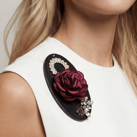 Vintage Leather and Rose Brooch - Brooch