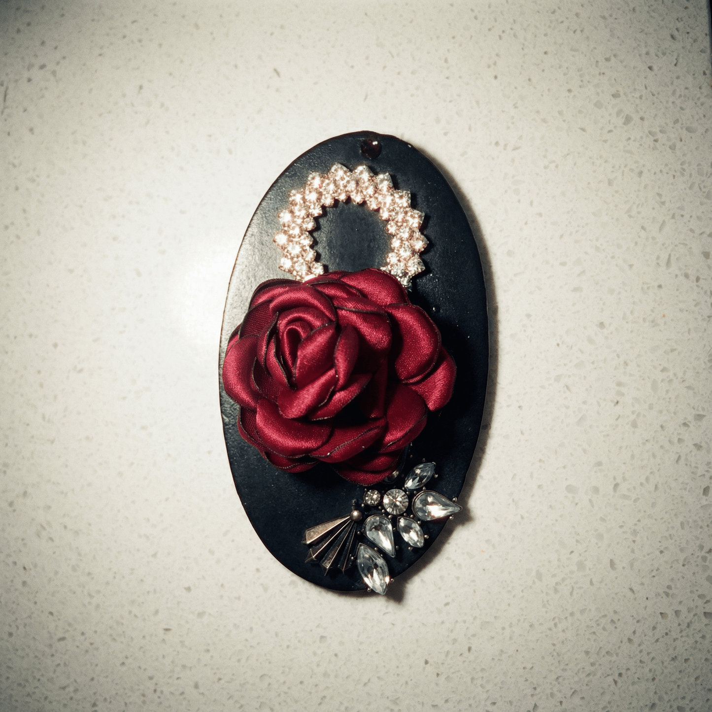 Vintage Leather and Rose Brooch - Brooch