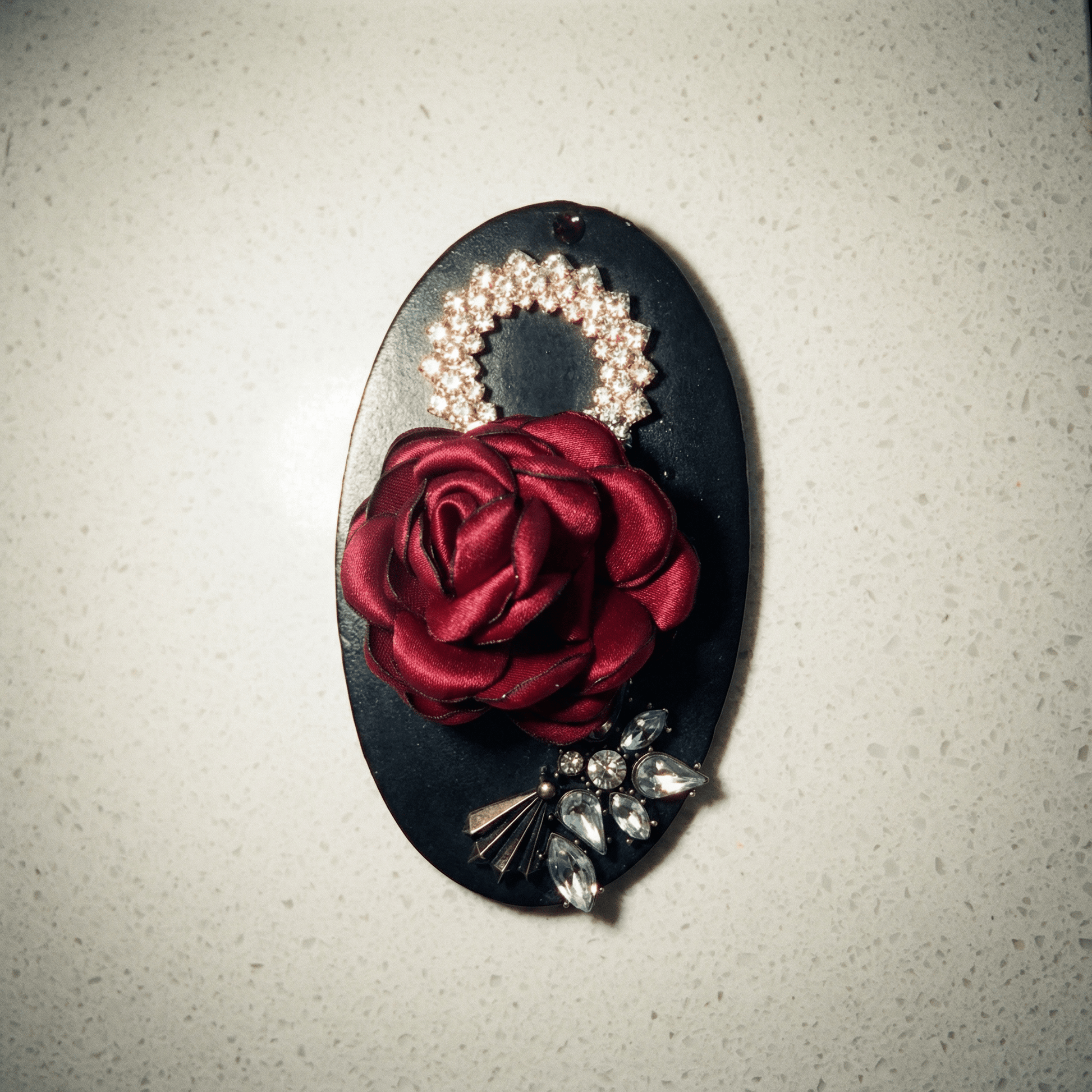 Vintage Leather and Rose Brooch - Brooch