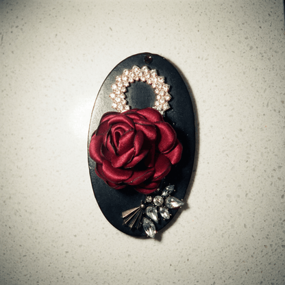 Vintage Leather and Rose Brooch - Brooch