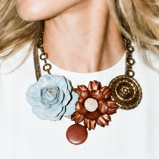 Vintage Leather Floral Statement Necklace - Necklace