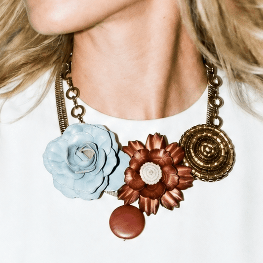Vintage Leather Floral Statement Necklace - Necklace