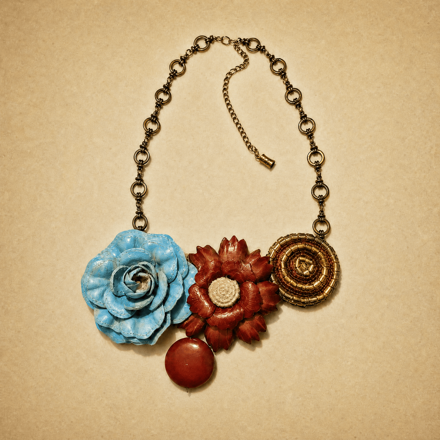 Vintage Leather Floral Statement Necklace - Necklace