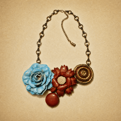 Vintage Leather Floral Statement Necklace - Necklace