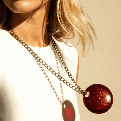 Vintage Red Disc Statement Necklace - Necklace
