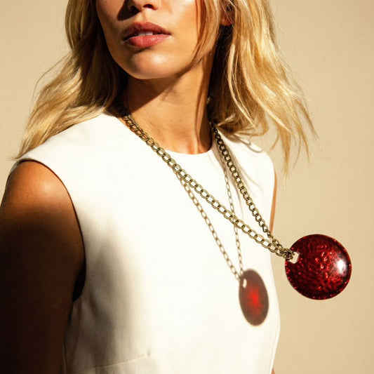 Vintage Red Disc Statement Necklace - Necklace