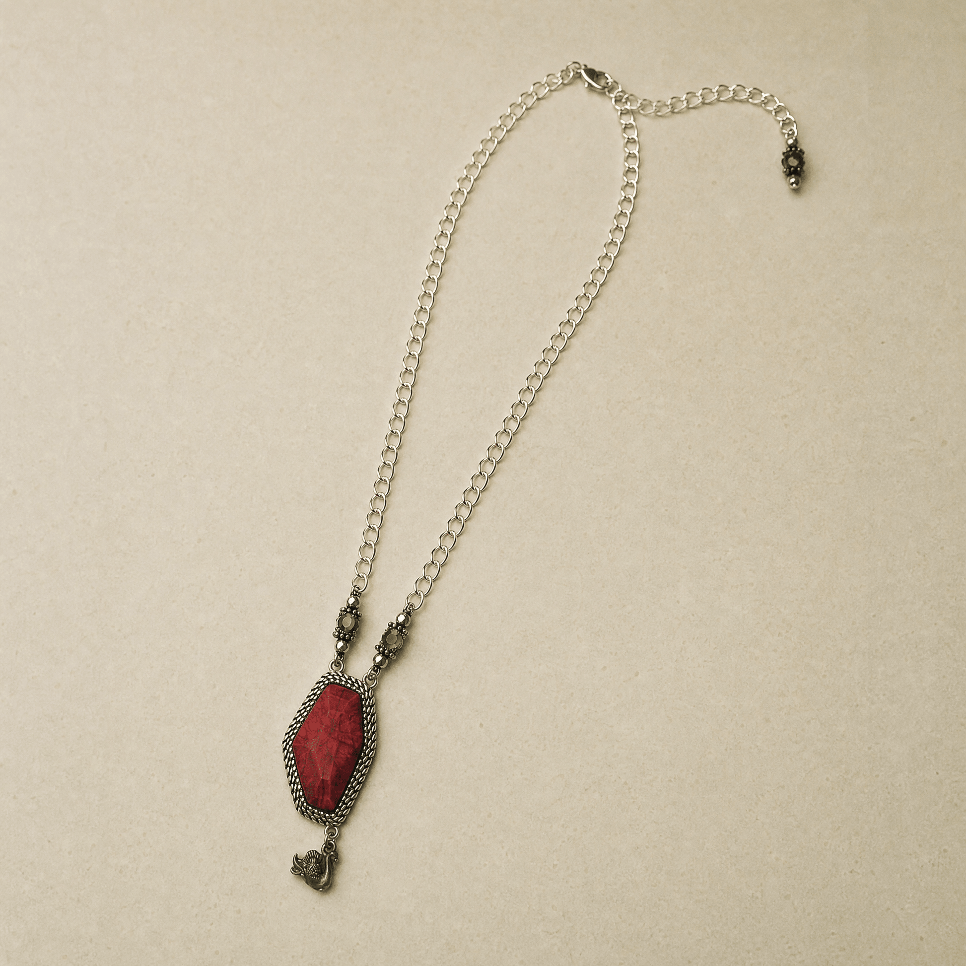Vintage Sterling Silver and Red Resin Necklace - Necklace