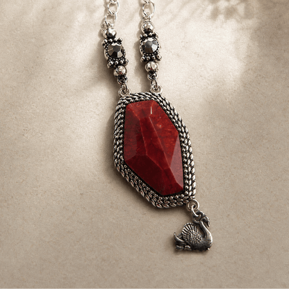 Vintage Sterling Silver and Red Resin Necklace - Necklace