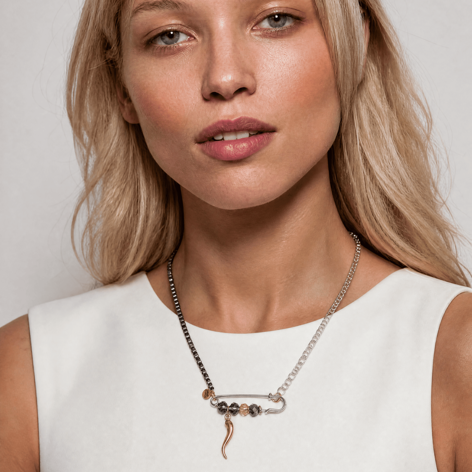 Vintage Sterling Silver Safety Pin Necklace - Necklace