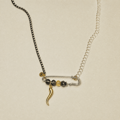 Vintage Sterling Silver Safety Pin Necklace - Necklace