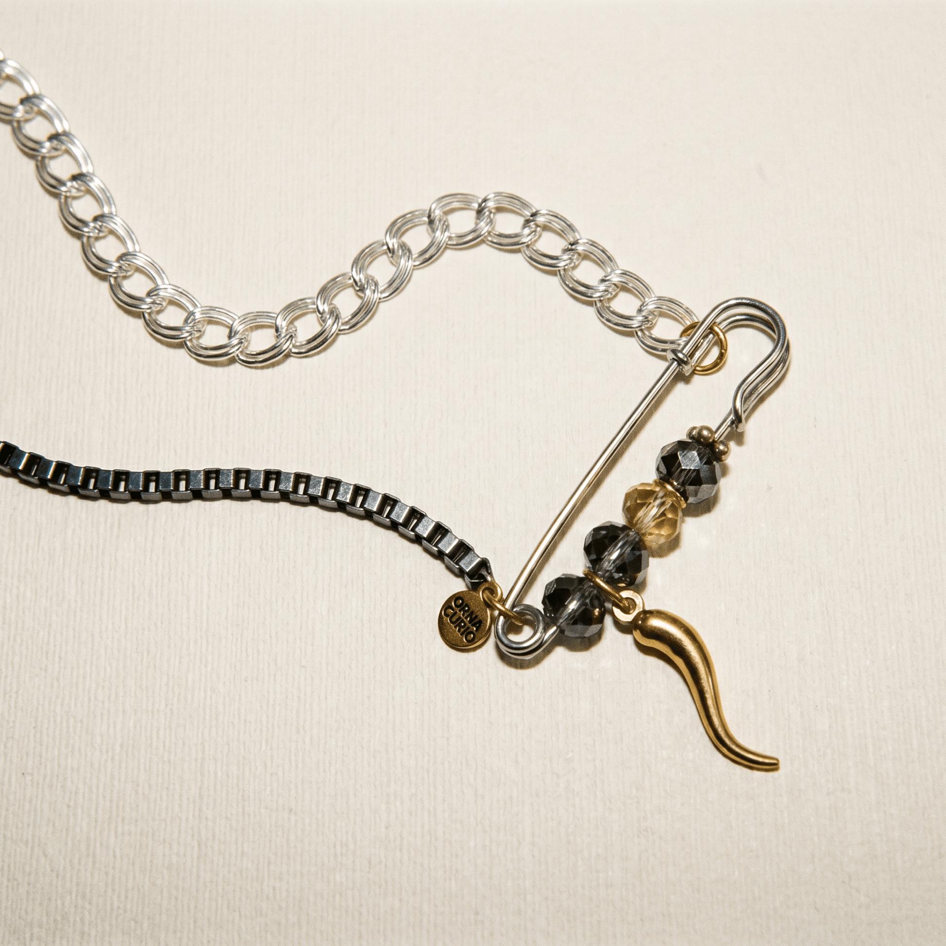 Vintage Sterling Silver Safety Pin Necklace - Necklace