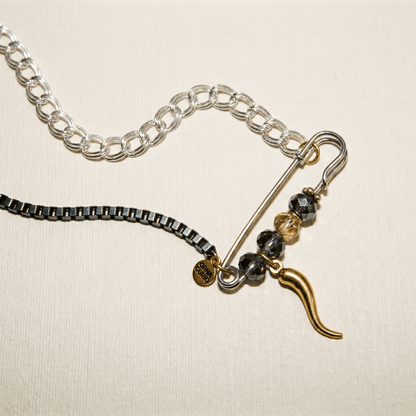 Vintage Sterling Silver Safety Pin Necklace - Necklace