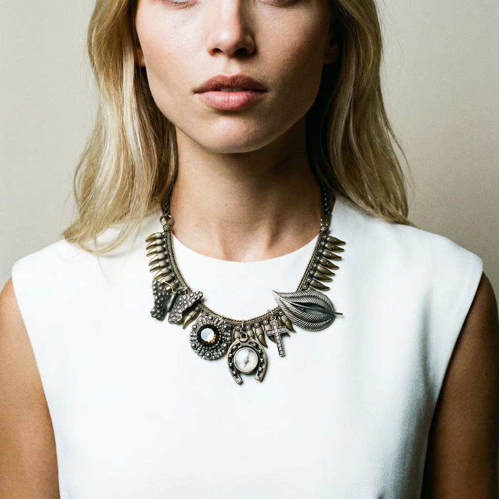 Vintage Sterling Silver Spikes Bespoke Necklace - 