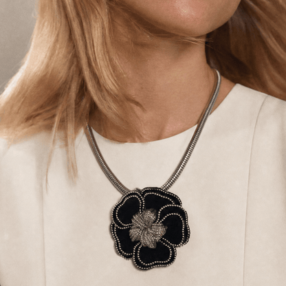 Vintage Velvet Flower Necklace - Necklace
