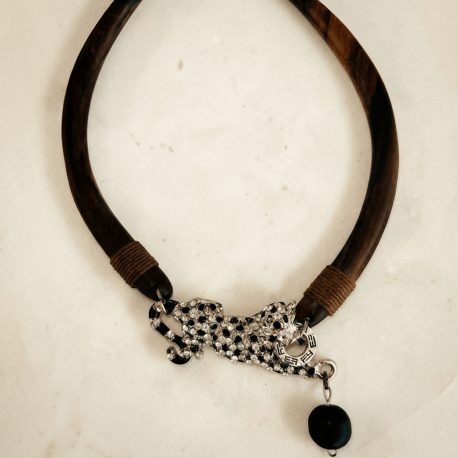 Vintage Wood and Big Cat Statement Necklace - Necklace