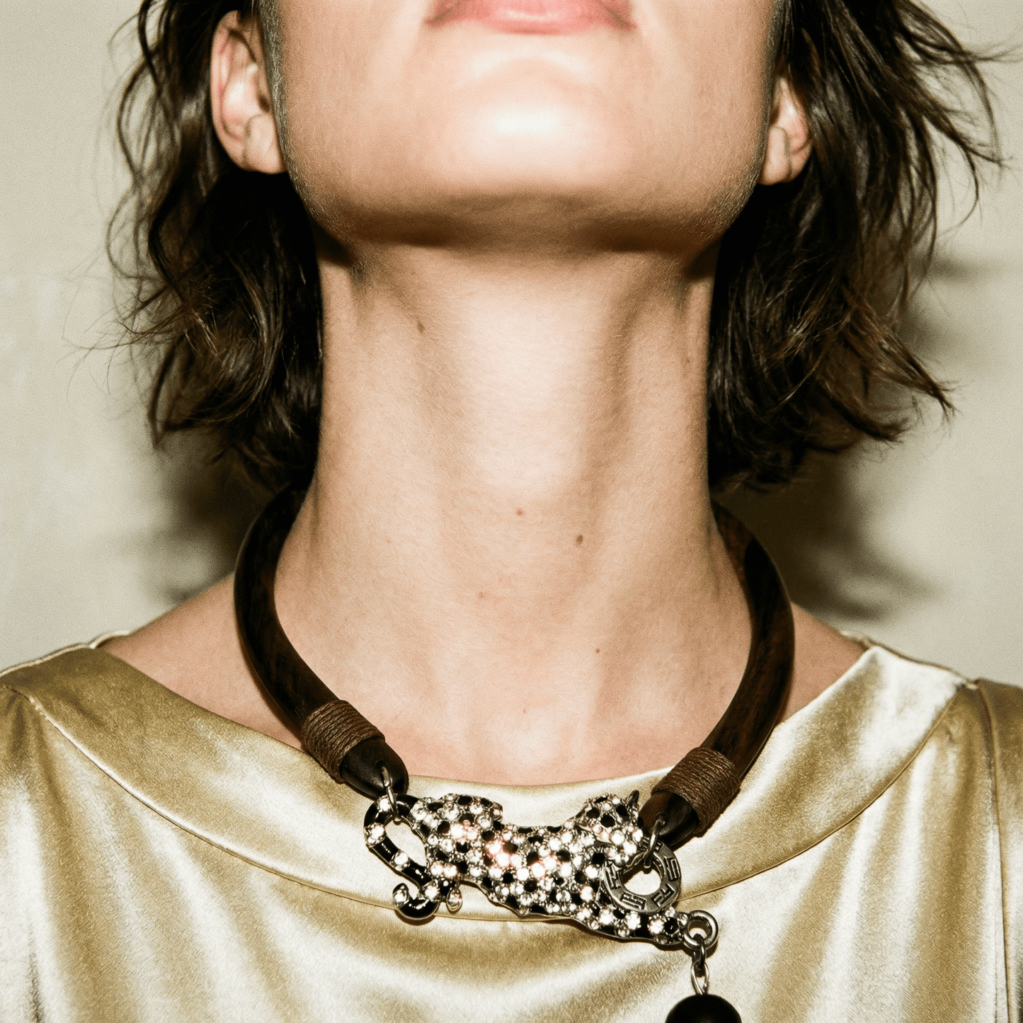 Vintage Wood and Big Cat Statement Necklace - Necklace