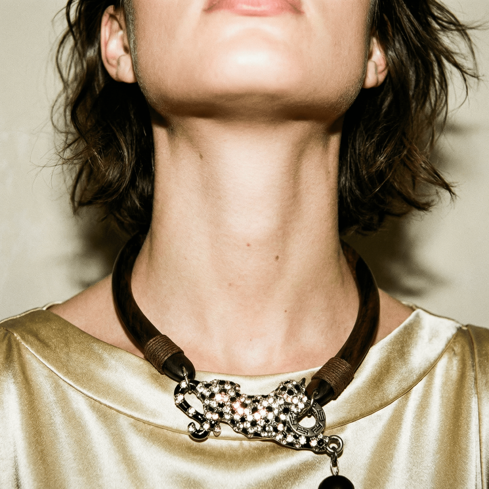 Vintage Wood and Big Cat Statement Necklace - Necklace