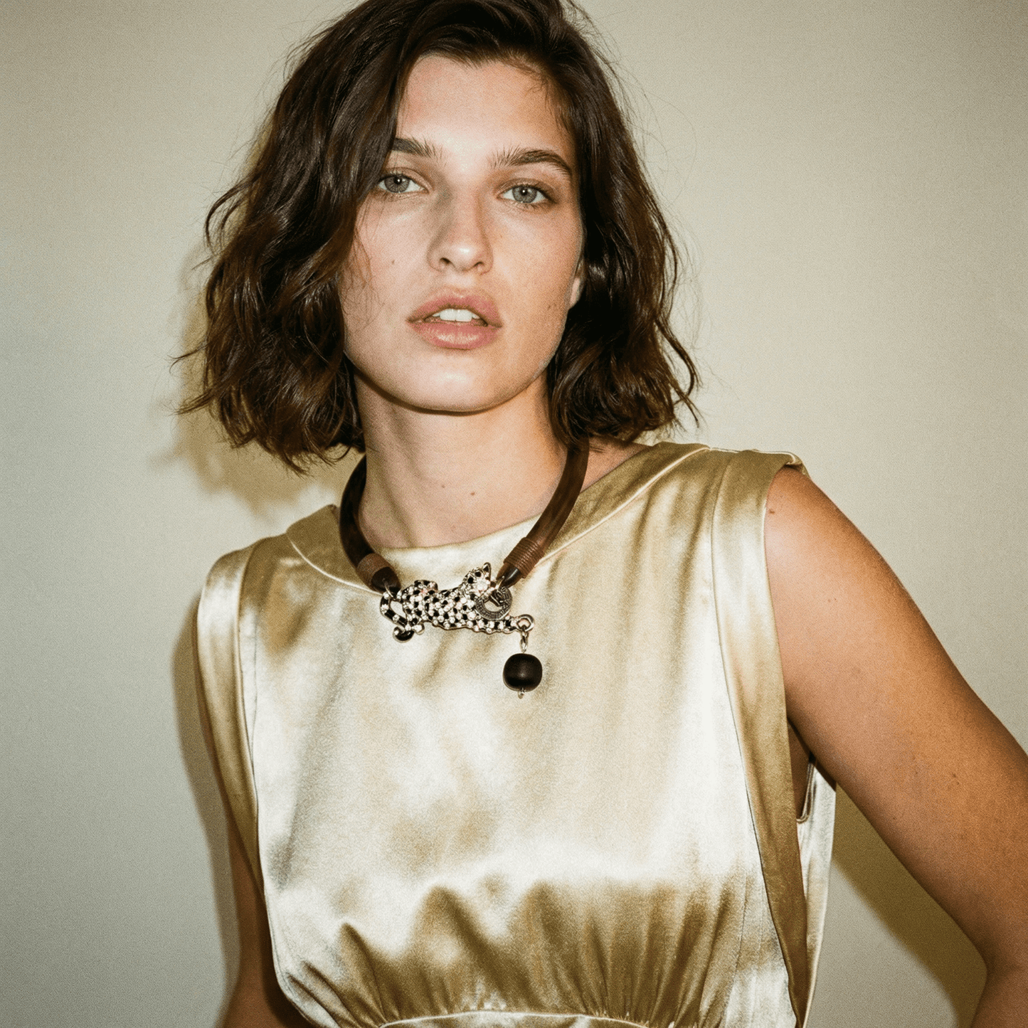 Vintage Wood and Big Cat Statement Necklace - Necklace