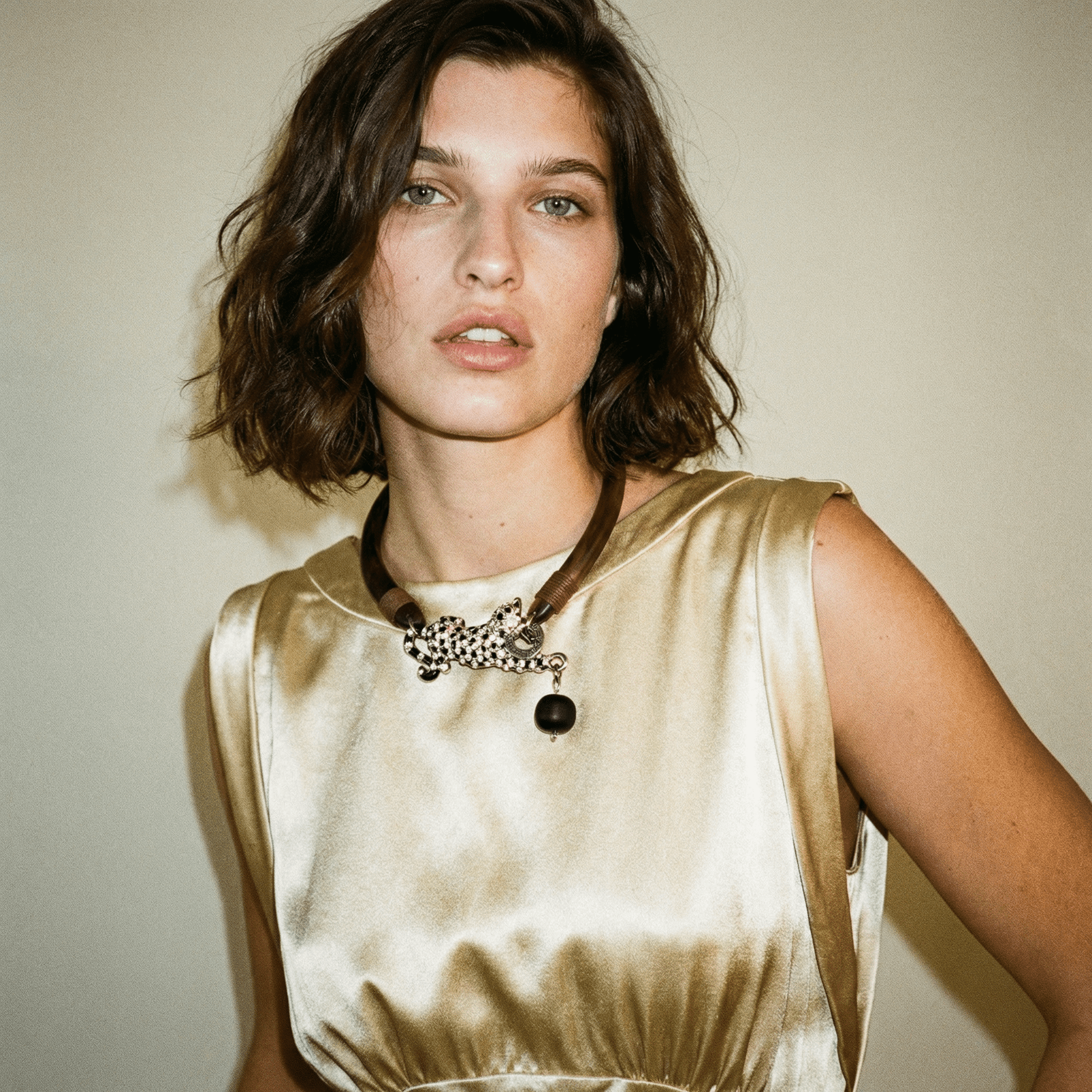 Vintage Wood and Big Cat Statement Necklace - Necklace