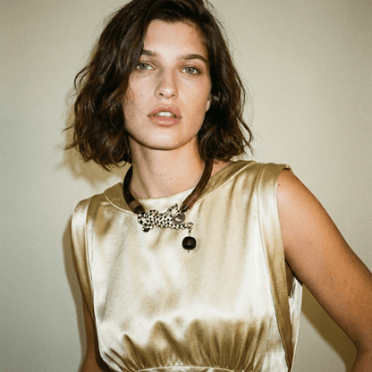 Vintage Wood and Big Cat Statement Necklace - Necklace