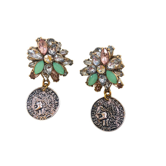1 of 1 Vintage Cluster and French Coin Earrings Pink, Mint, Silver and Gold-