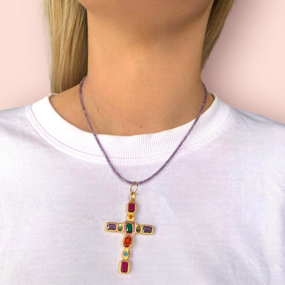 Alta Moda Gold Plated and Amethyst Cross Necklace-