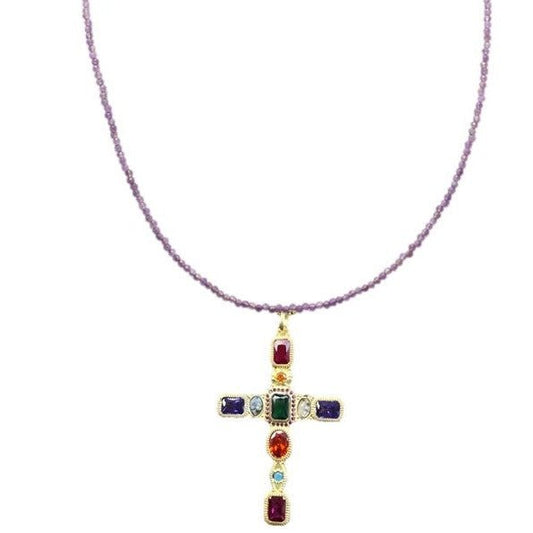 Alta Moda Gold Plated and Amethyst Cross Necklace-