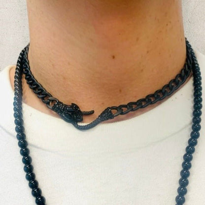 American Boy Matte Black Serpent Necklace-