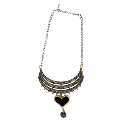 Bespoke 1 of 1 Gold Silver and Black Heart Necklace-