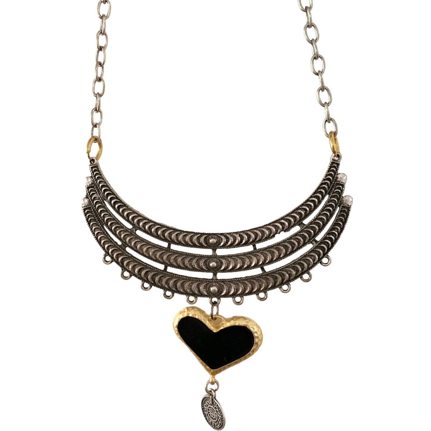 Bespoke 1 of 1 Gold Silver and Black Heart Necklace-