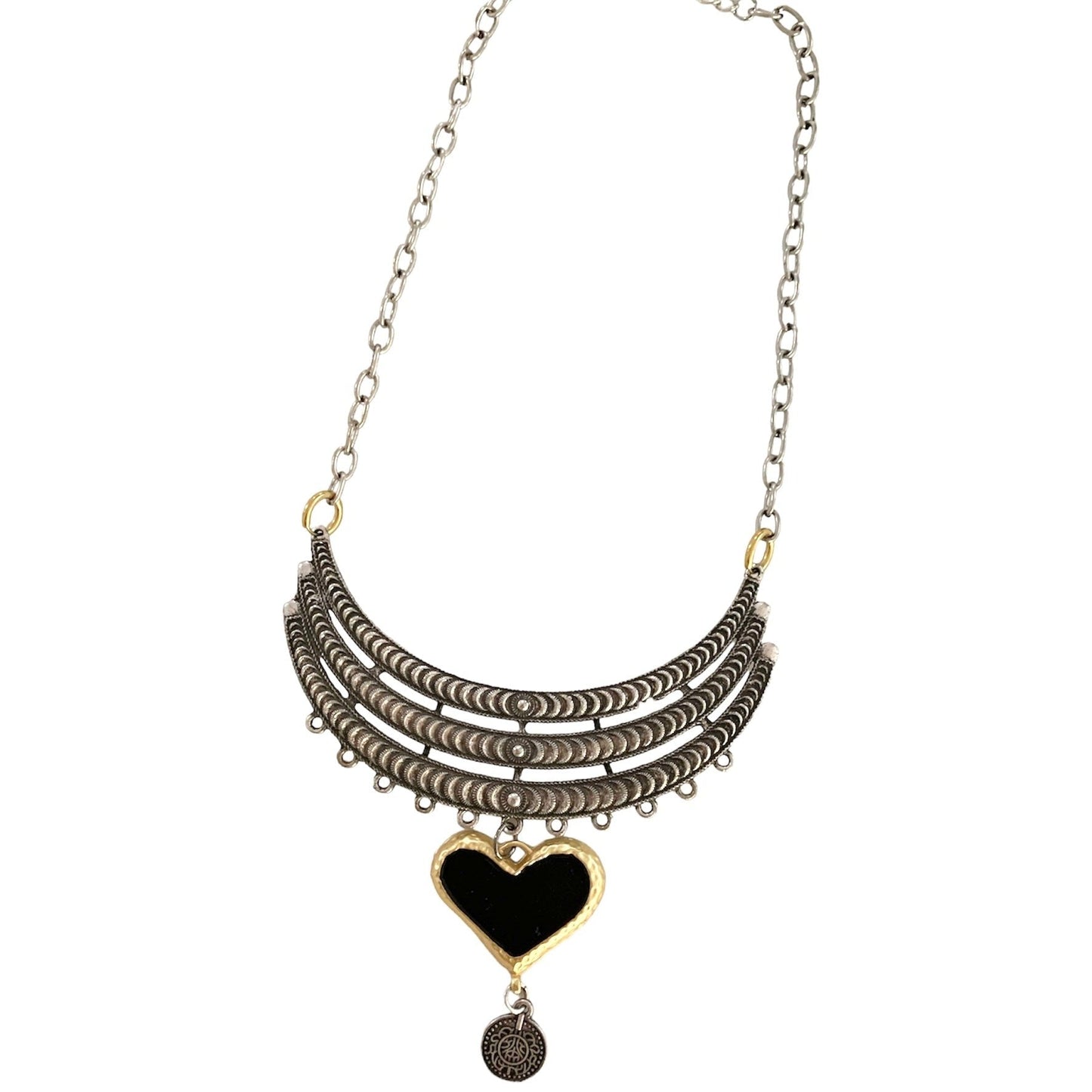 Bespoke 1 of 1 Gold Silver and Black Heart Necklace-