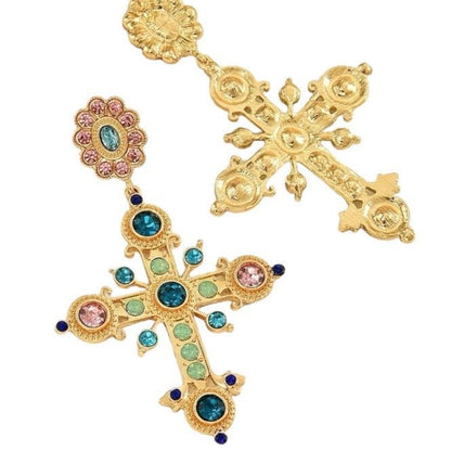 Byzantine Gold Vintage Cross Earrings-