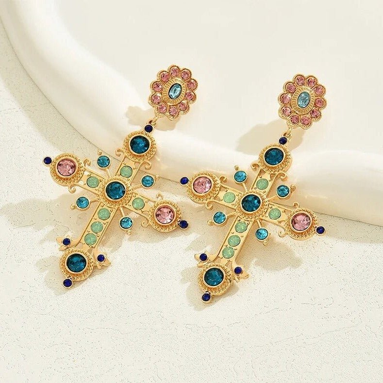 Byzantine Gold Vintage Cross Earrings-