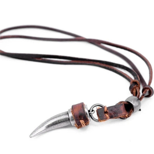 Dazed and Confused Leather Horn Necklace-