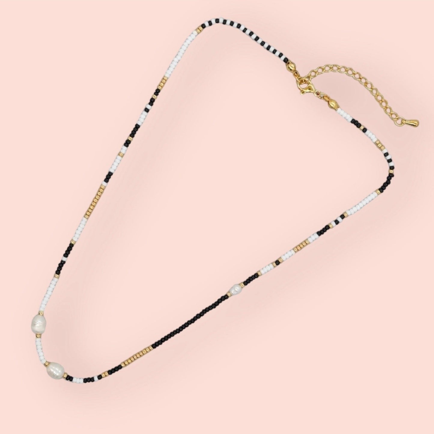 El Mariachi Beaded Black Gold and Pearl Necklace-