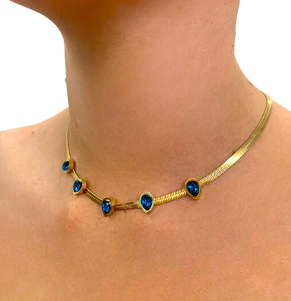 Kashmir Crystal Deep Sea and Gold Necklace-