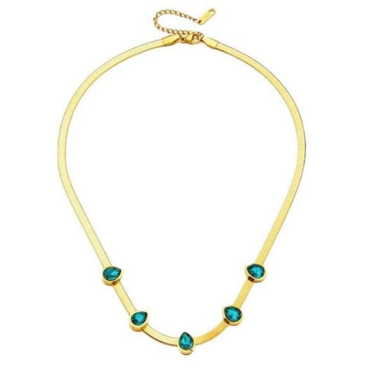 Kashmir Crystal Deep Sea and Gold Necklace-