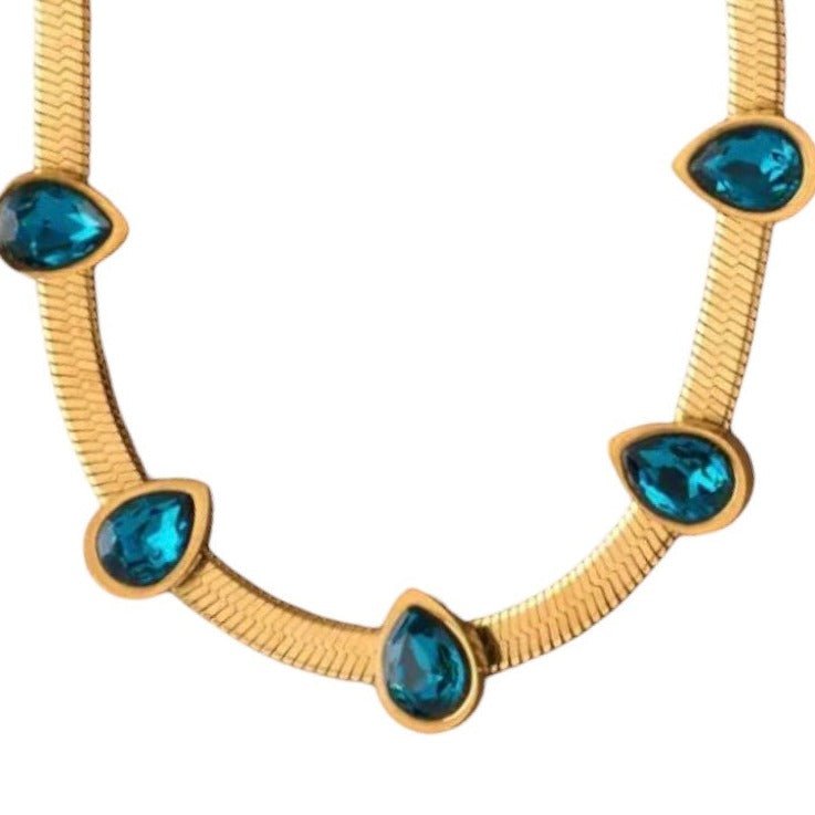 Kashmir Crystal Deep Sea and Gold Necklace-