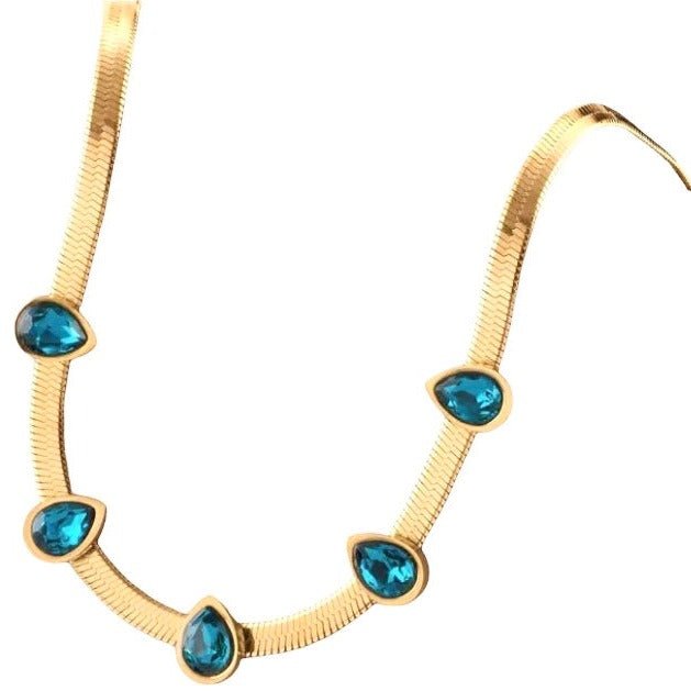 Kashmir Crystal Deep Sea and Gold Necklace-