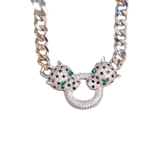 Leopard Head Silver Chain Necklace-