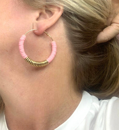 Love Hangover Beaded Hoop Earrings Blush-