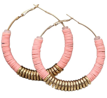 Love Hangover Beaded Hoop Earrings Blush-