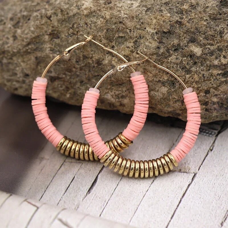 Love Hangover Beaded Hoop Earrings Blush-